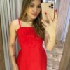 Vestido Midi Lari sem Bojo com Lastex e Detalhe em Flor Vermelho - Fernanda Ramos Store