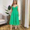 Vestido Midi Laura com Bojo e Amarração Atrás Verde Bandeira - Fernanda Ramos Store