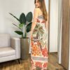 Vestido Midi Luma de Tule sem Bojo com Fenda Nude Estampado - Fernanda Ramos Store