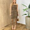 Vestido Midi Mya de Tule Alça Fina sem Bojo Animal Print - Fernanda Ramos Store