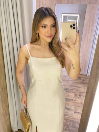 Vestido Midi Rayssa Alça Regulável sem Bojo com Zíper Atrás Nude - Fernanda Ramos Store