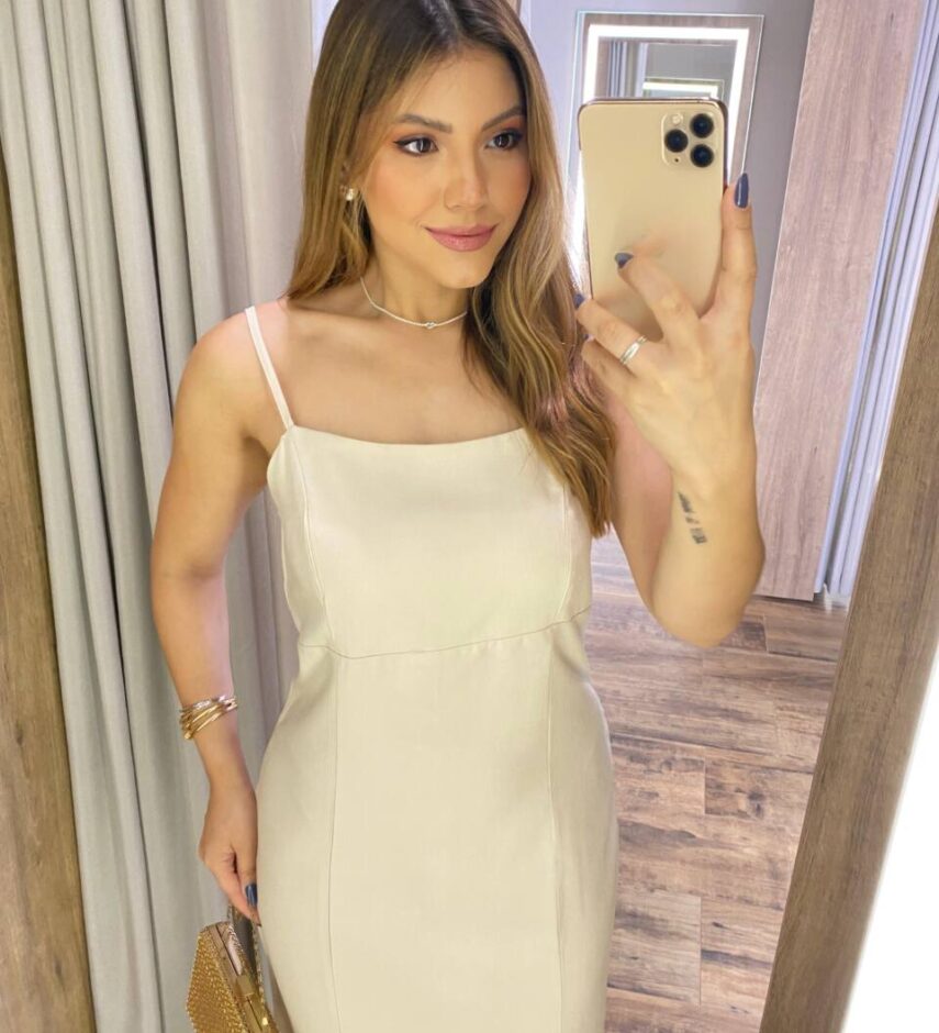 Vestido Midi Rayssa Alça Regulável sem Bojo com Zíper Atrás Nude - Fernanda Ramos Store