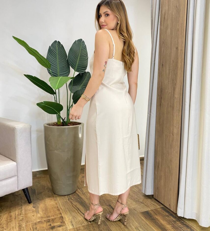 Vestido Midi Rayssa Alça Regulável sem Bojo com Zíper Atrás Nude - Fernanda Ramos Store