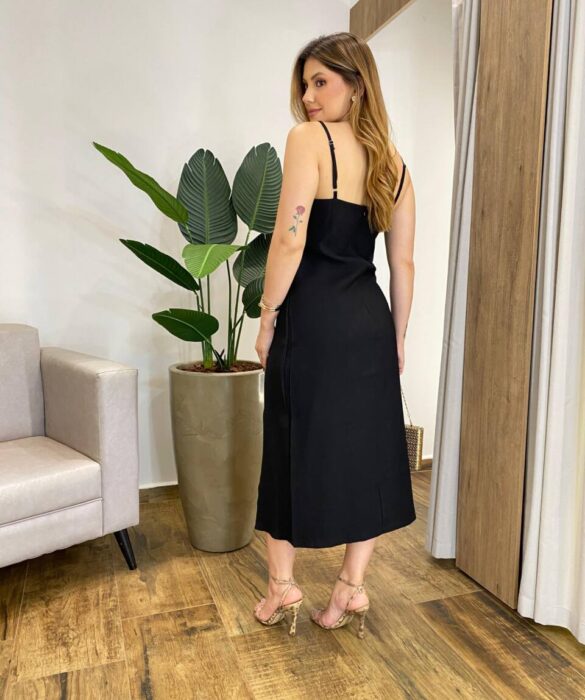 Vestido Midi Rayssa Alça Regulável sem Bojo com Zíper Atrás Preto - Fernanda Ramos Store