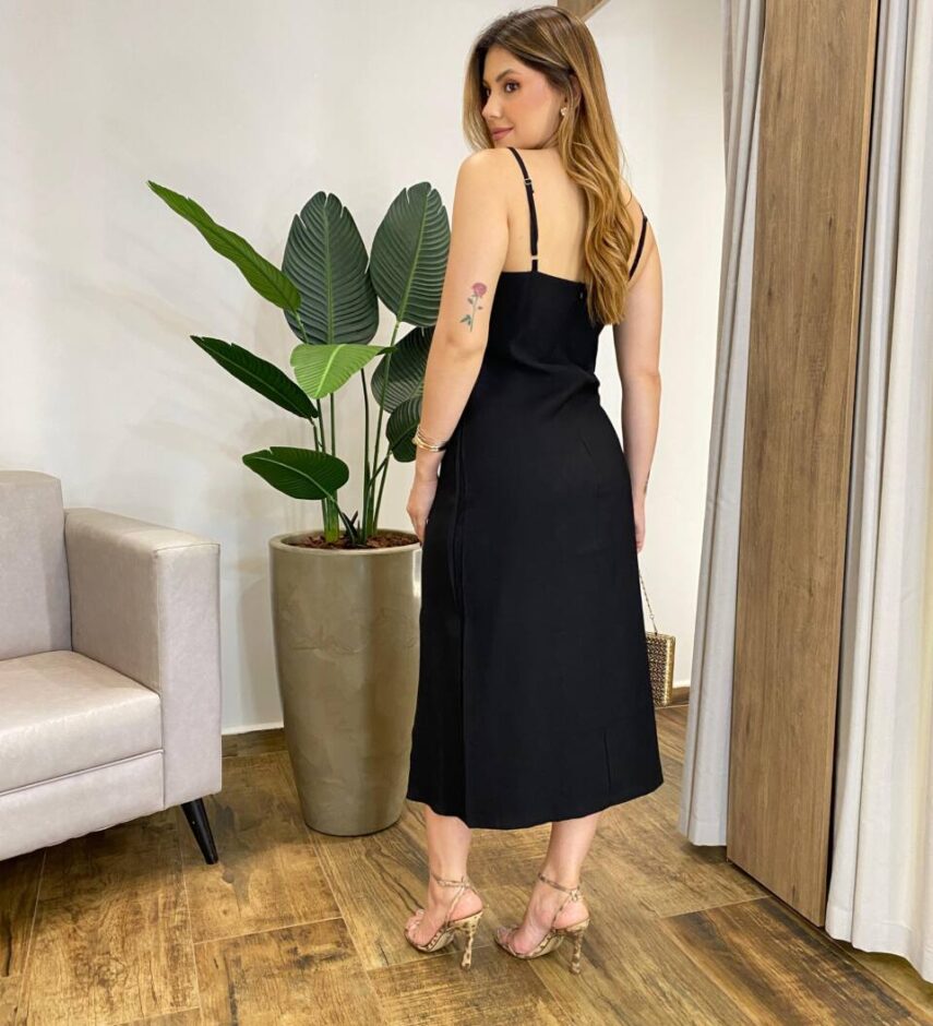Vestido Midi Rayssa Alça Regulável sem Bojo com Zíper Atrás Preto - Fernanda Ramos Store