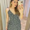 Vestido Midi Sara Viscolinho sem Bojo com Lastex Preto Estampado - Fernanda Ramos Store