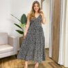 Vestido Midi Sara Viscolinho sem Bojo com Lastex Preto Estampado - Fernanda Ramos Store