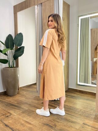 Vestido Midi Sophia Manga Curta sem Bojo com Fenda Caramelo - Fernanda Ramos Store