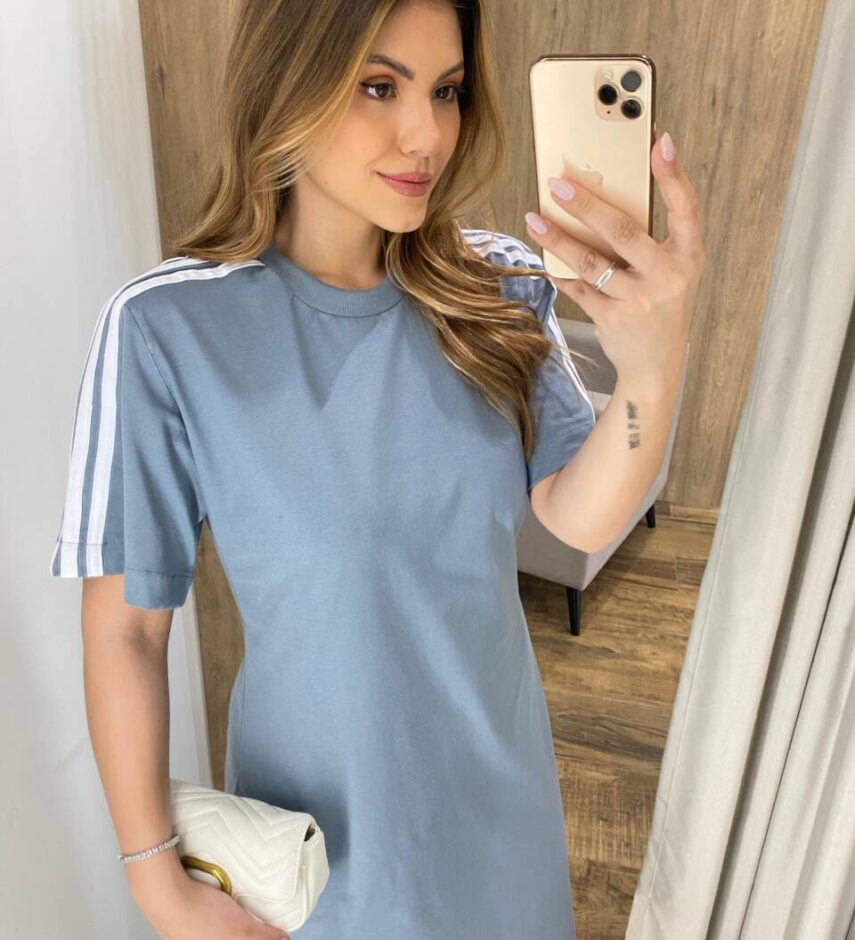 Vestido Midi Sophia Manga Curta sem Bojo com Fenda Cinza - Fernanda Ramos Store