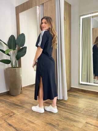 Vestido Midi Sophia Manga Curta sem Bojo com Fenda Preto - Fernanda Ramos Store