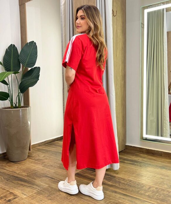 Vestido Midi Sophia Manga Curta sem Bojo com Fenda Vermelho - Fernanda Ramos Store