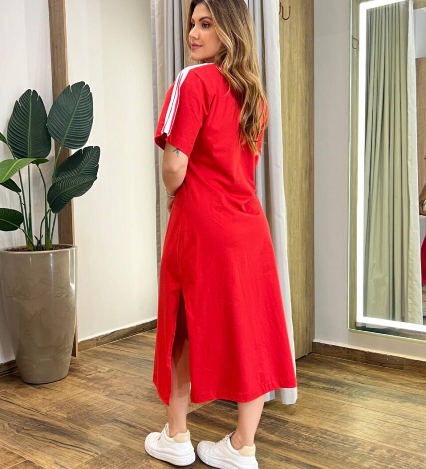 Vestido Midi Sophia Manga Curta sem Bojo com Fenda Vermelho - Fernanda Ramos Store