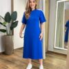 Vestido Midi Sophia Manga Curta sem Bojo com Fenda Azul - Fernanda Ramos Store