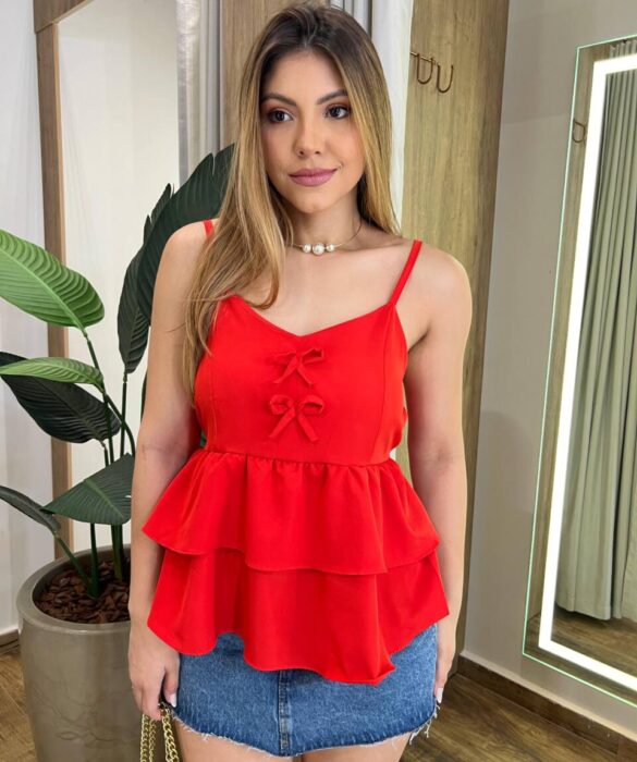 Blusa Bata Feminina Pietra Alça Regulável sem Bojo Vermelha - Fernanda Ramos Store