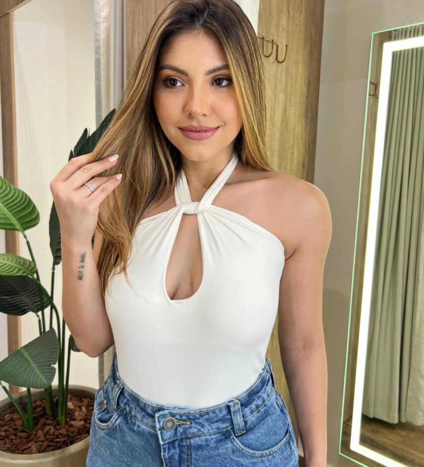 Body Feminino Uly sem Bojo com Amarração no Pescoço Nude - Fernanda Ramos Store