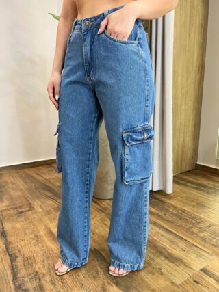 Calça Jeans Feminina Cargo Natasha Lavagem Escura 199 - Fernanda Ramos Store