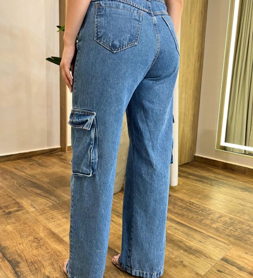 Calça Jeans Feminina Cargo Natasha Lavagem Escura 199 - Fernanda Ramos Store