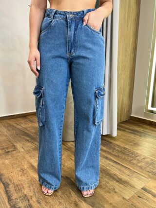 Calça Jeans Feminina Cargo Natasha Lavagem Escura 199 - Fernanda Ramos Store