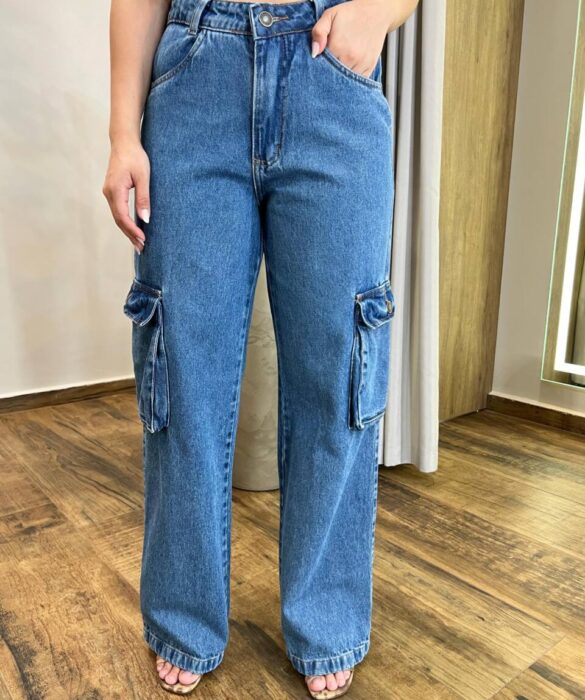 Calça Jeans Feminina Cargo Natasha Lavagem Escura 199 - Fernanda Ramos Store