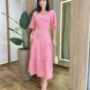 Conjunto Feminino Bia Laise Bordado Cropped sem Bojo e Saia Midi Rosa - Fernanda Ramos Store