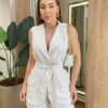 Conjunto Feminino Mel Max Colete e Short com Amarração Off White - Fernanda Ramos Store