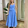 Conjunto Feminino Viscolinho Cropped sem Bojo e Saia Longa Azul - Fernanda Ramos Store