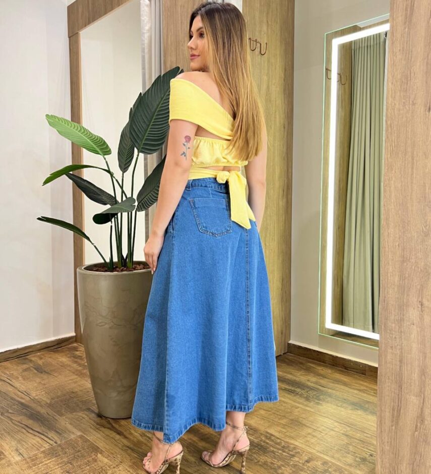 Cropped Feminino Ana sem Bojo com Detalhe Plissado Amarelo - Fernanda Ramos Store