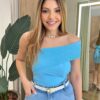 Cropped Feminino Ana sem Bojo com Detalhe Plissado Azul - Fernanda Ramos Store