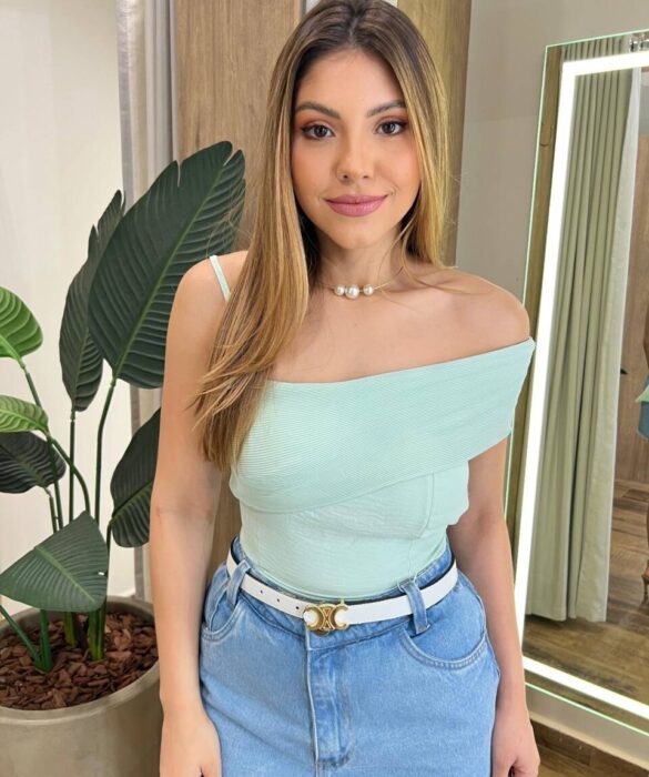 Cropped Feminino Ana sem Bojo com Detalhe Plissado Verde Menta - Fernanda Ramos Store