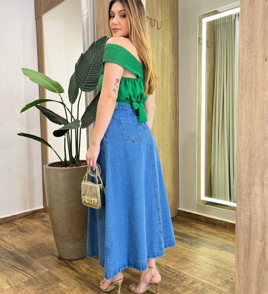Cropped Feminino Ana sem Bojo com Detalhe Plissado Verde Bandeira - Fernanda Ramos Store