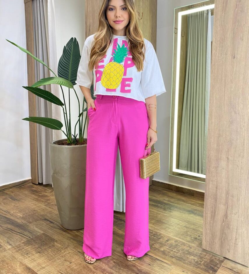 Cropped Feminino Manga Curta Aurora Estampado Branco - Fernanda Ramos Store