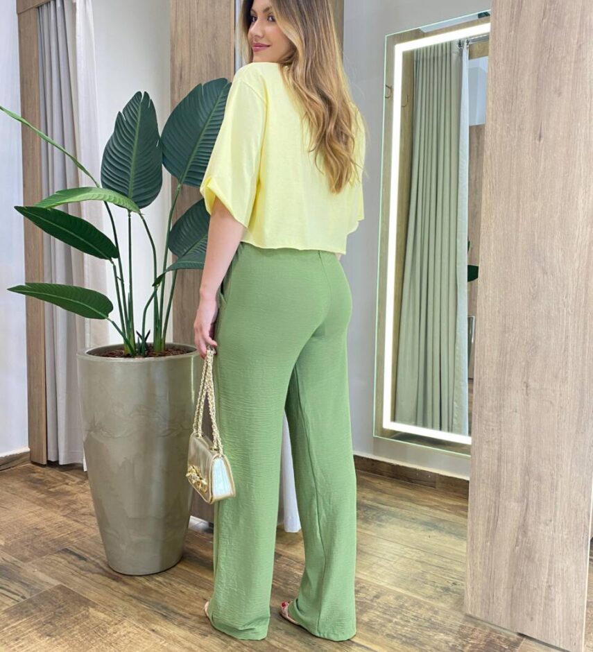 Cropped Feminino Manga Curta Pietra Estampado Amarelo - Fernanda Ramos Store