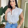 Cropped Feminino Muscle Cléo com Botões e Aplicações Branco - Fernanda Ramos Store