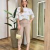 Cropped Oversized Feminino Manga Curta Off White Estampado - Fernanda Ramos Store