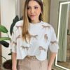 Cropped Oversized Feminino Manga Curta Off White Estampado - Fernanda Ramos Store