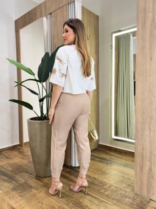 Cropped Oversized Feminino Manga Curta Off White Estampado - Fernanda Ramos Store