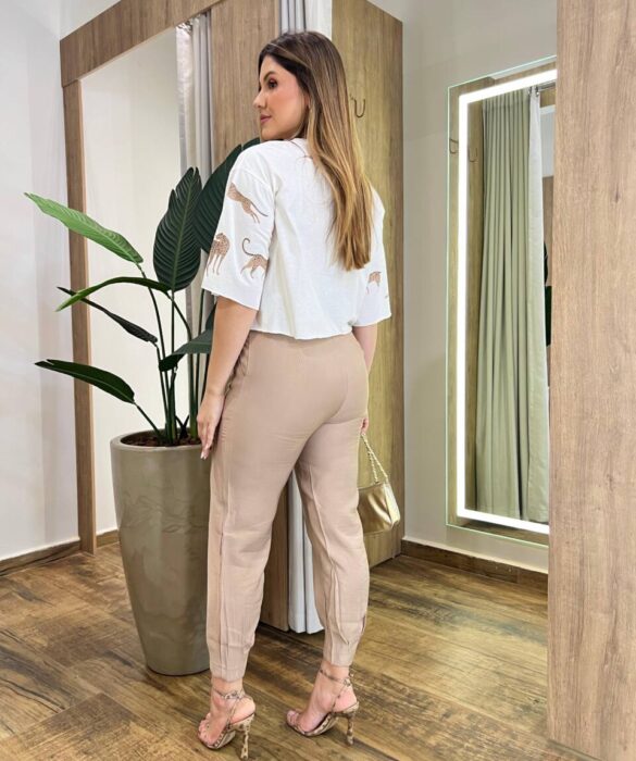 Cropped Oversized Feminino Manga Curta Off White Estampado - Fernanda Ramos Store