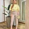 Cropped Oversized Feminino Manga Curta Amarelo Estampado - Fernanda Ramos Store