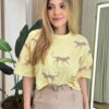 Cropped Oversized Feminino Manga Curta Amarelo Estampado - Fernanda Ramos Store