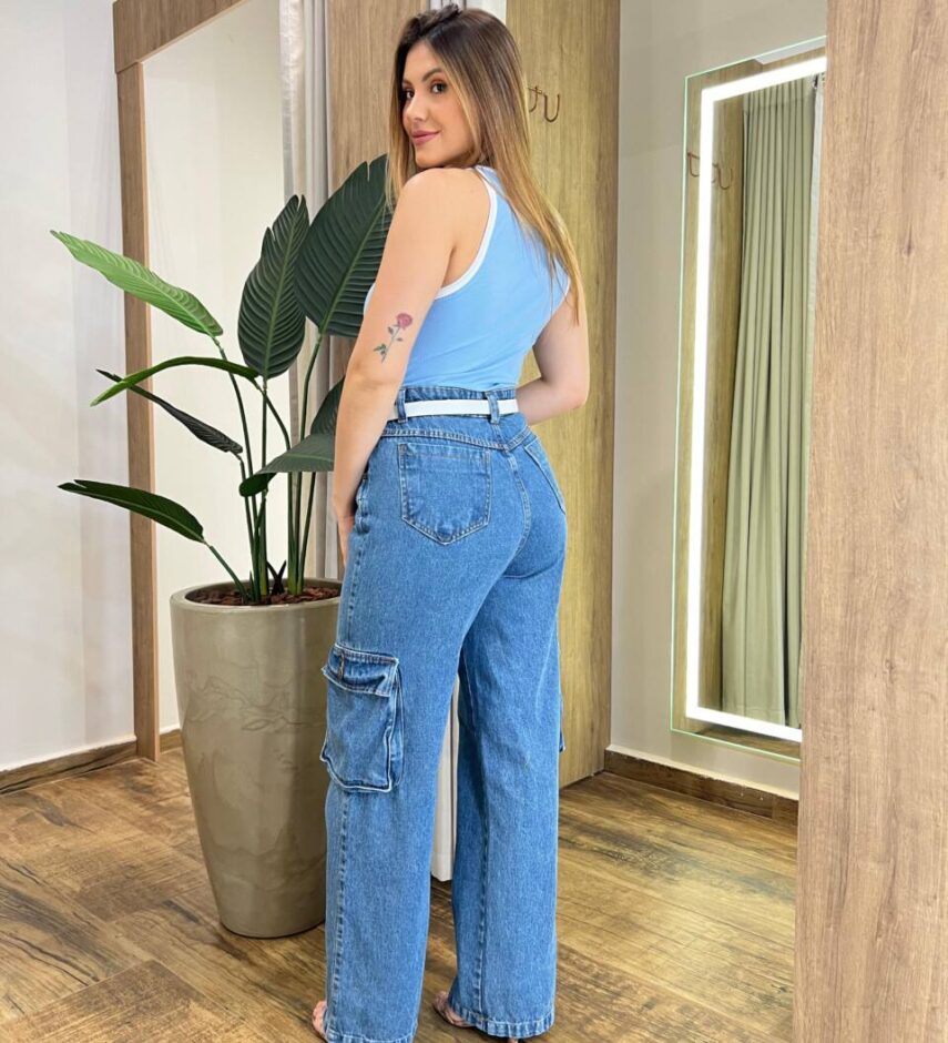 Regata Feminina Canelada Ariadne Azul com Detalhe Branco - Fernanda Ramos Store