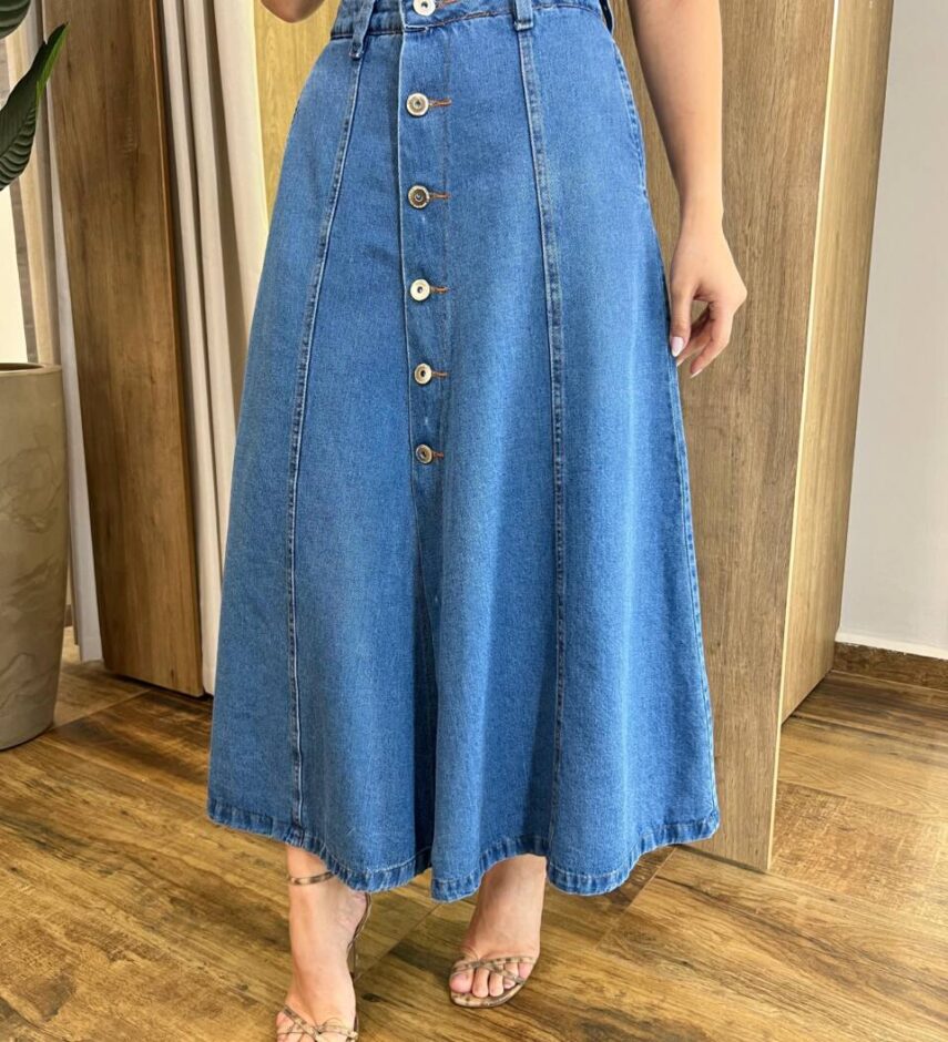Saia Feminina Longa Paloma Jeans com Botões 436 - Fernanda Ramos Store