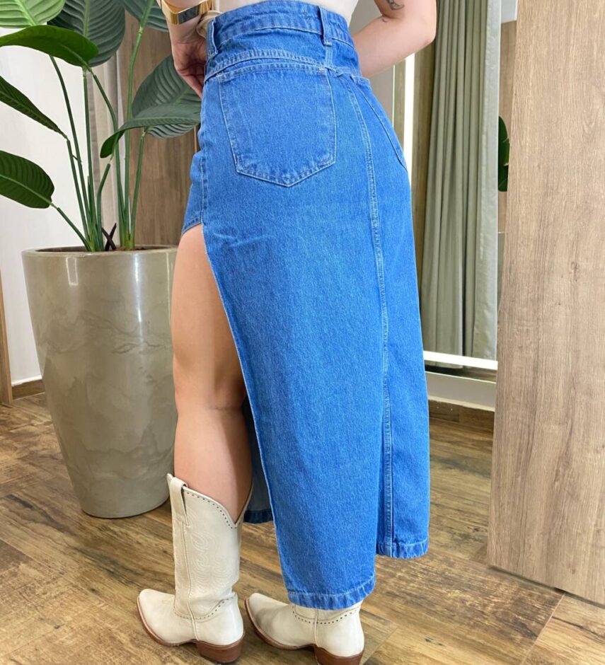 Saia Feminina Midi Clara com Abertura Jeans 174 - Fernanda Ramos Store