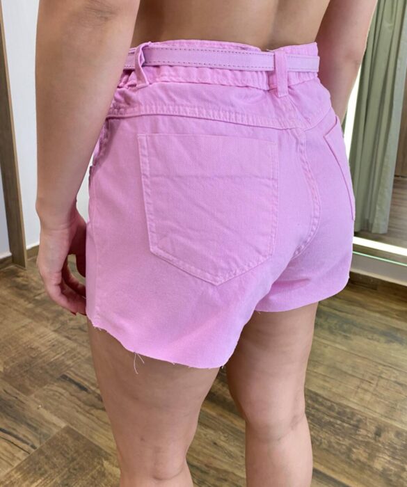 Short Feminino Myla Jeans com Cinto Barra a Fio Rosa - Fernanda Ramos Store