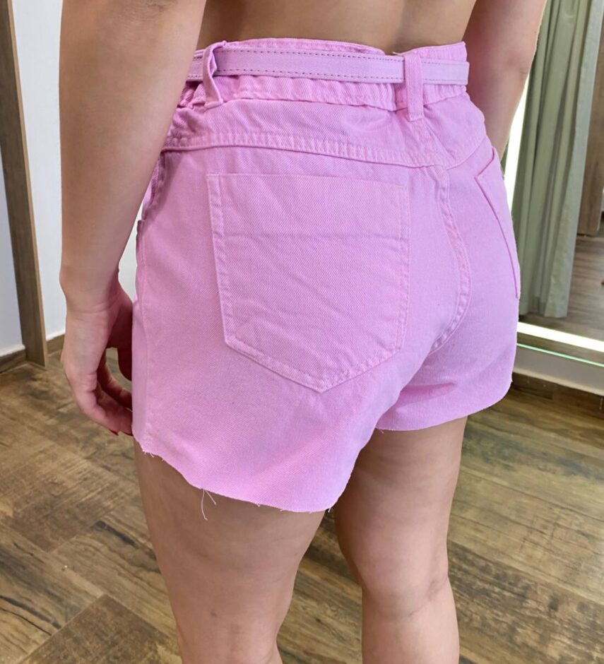 Short Feminino Myla Jeans com Cinto Barra a Fio Rosa - Fernanda Ramos Store