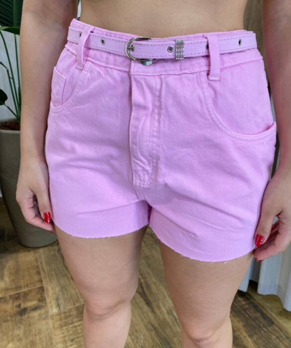 Short Feminino Myla Jeans com Cinto Barra a Fio Rosa - Fernanda Ramos Store