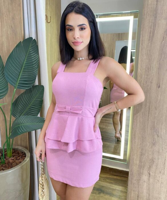 Vestido Feminino Curto Sophie com Bojo e Detalhe de Laço Rosa - Fernanda Ramos Store