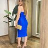 Vestido Feminino Curto Tomara que Caia com Bojo Drapeado Azul - Fernanda Ramos Store