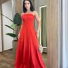 Vestido Feminino Longo Giselle com Bojo e Fenda Zíper Atrás Vermelho - Fernanda Ramos Store