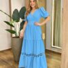 Vestido Feminino Longo Any Manga Princesa com Bojo Azul - Fernanda Ramos Store