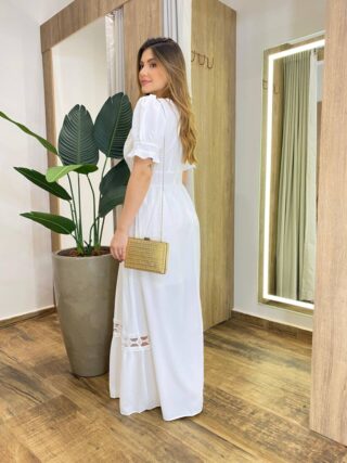 Vestido Feminino Longo Any Manga Princesa com Bojo Off White - Fernanda Ramos Store